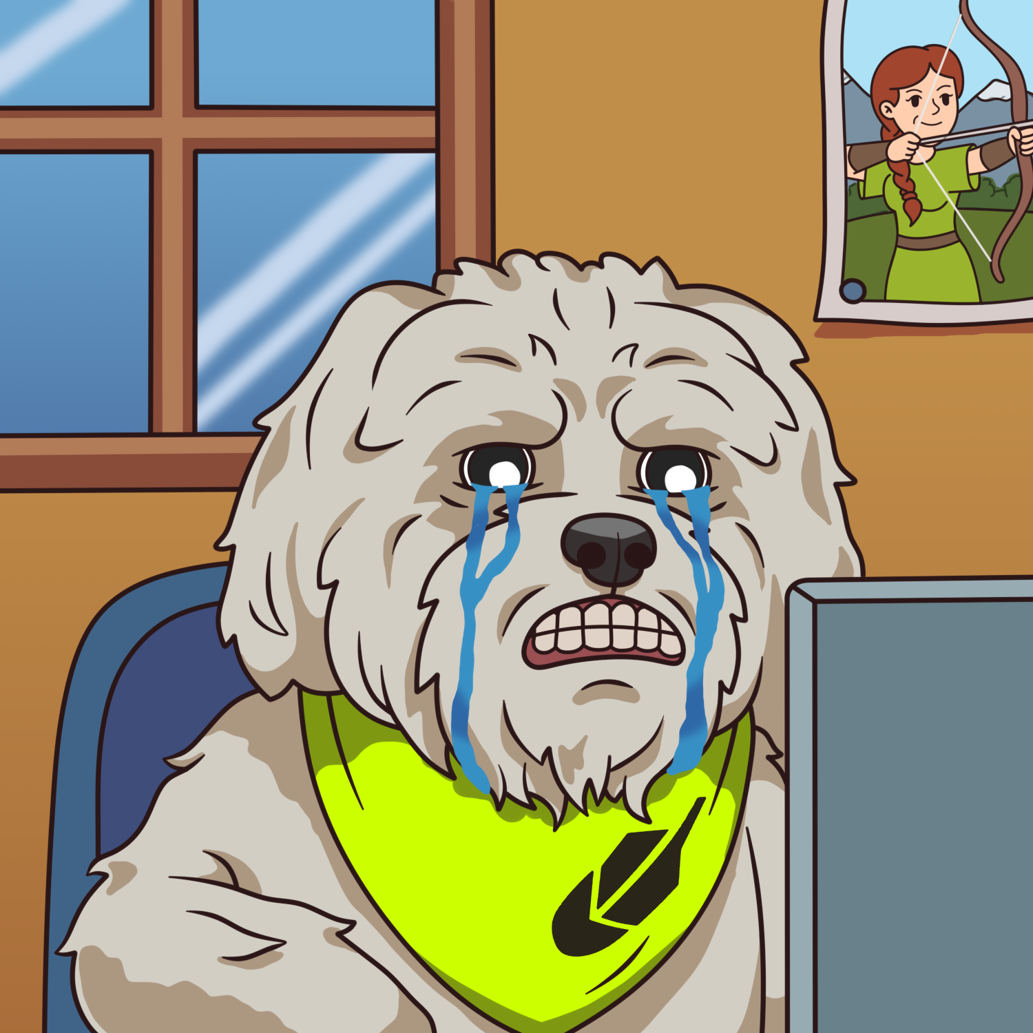 Teary-eyed Brodie at a computer